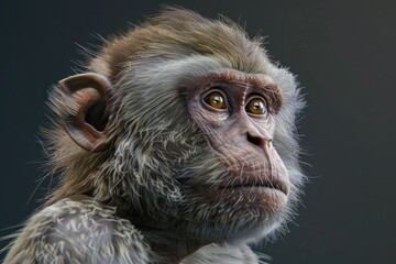 Wall Mural - Close up of a monkey's face on a black background. Suitable for nature and wildlife themes