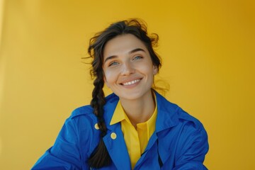 Wall Mural - A woman in a blue jacket smiling at the camera, suitable for various projects