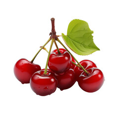 Wall Mural - A bunch of red cherries isolated on transparent background