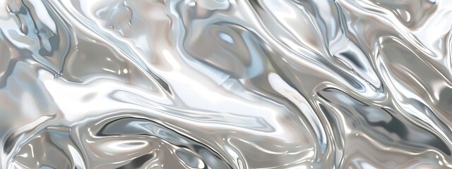 Wall Mural - liquid shiny silver background. silver foil. Texture background 