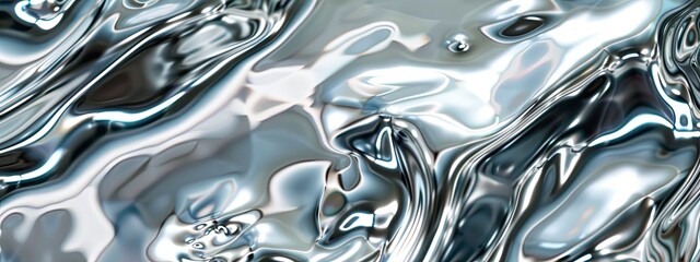 Wall Mural - liquid shiny silver background. silver foil. texture background