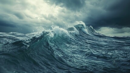 Wall Mural - a large wave in the ocean under a cloudy sky. suitable for weather or nature concepts