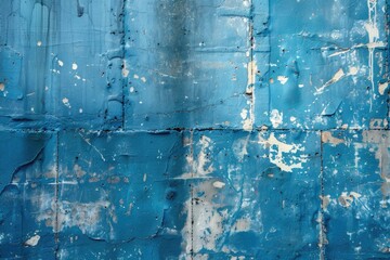 Canvas Print - A close-up shot of a blue wall with peeling paint. Perfect for adding texture to design projects