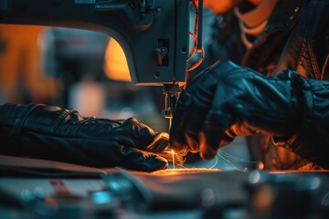 Canvas Print - A woman working on a sewing machine, perfect for fashion or DIY projects