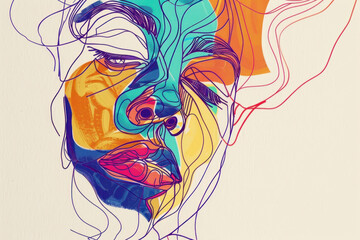 abstract colorful face lines drawing on white background