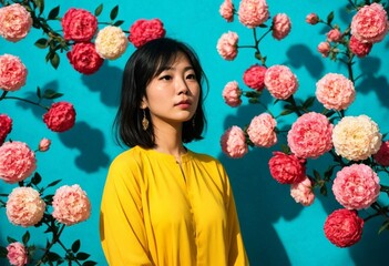 Wall Mural - girl with flowers