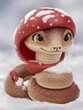 Adorable Turtle in Red Scarf Smiling in Snowy Environment, Winter Warmth.