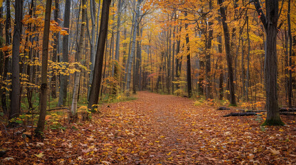 Wall Mural - peaceful autumn woods full of life and color