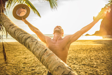 Wall Mural - nice man having great time on beach