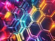 3D rendering. Multicolor glowing hexagons. Abstract futuristic background.