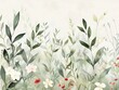 Illustrate a sweeping botanical scene in watercolor background