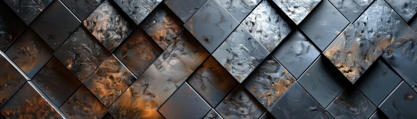 3D rendering of rusty metal plates with a diamond pattern.