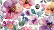 Watercolor floral seamless pattern. Hand painted flowers and leaves pattern background