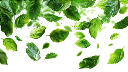 Wall Mural - Leaves flying in the air isolated.