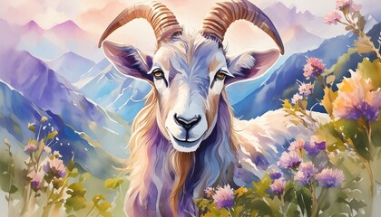 Wall Mural - watercolor illustration of goat