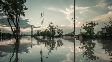 flooded city, a surreal beauty in the devastation. A sense of stillness and calm despite the chaos