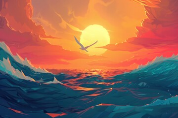 Wall Mural - a bird flying over a large body of water. suitable for nature and wildlife concepts