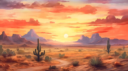 Desert Sunset Views Watercolor