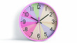 © bluecreamy - Retro colorful pink wall clock isolated on a white background, a radiant, multi-colored face divided into twelve pie-shaped sections