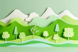 A paper mountain cutout with trees