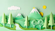 A close up of a paper cut of a mountain with trees