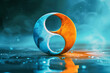 Close up of a blue and orange yin yang symbol