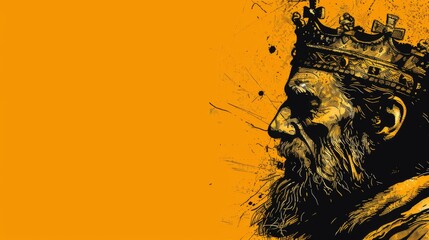 Wall Mural - Illustration of a bearded man with a crown on an orange background