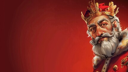 Wall Mural - Regal king adorned with a majestic crown on bold red backdrop