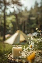 Canvas Print - Camping vibes, a minimalist camping scene in the background