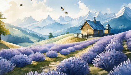 Wall Mural - church in the mountains with lavender 