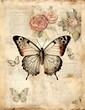 Vintage book page with butterfly, stamperia, watercolor style art, beautiful antique vintage page old paper