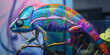 Farbenprächtiges Chamäleon in bunten Musterungen Nahaufnahme für Poster, ai generativ