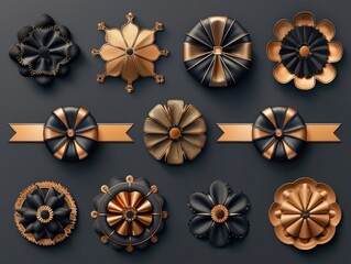 Poster - Collection of gold and black flowers with ribbons