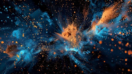 Wall Mural - A dynamic and vibrant portrayal of abstract blue and orange color powde