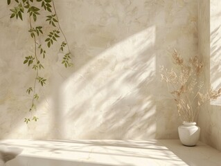 Wall Mural - Vase is empty, and plant is small, brown bush