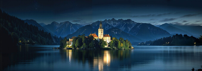 Wall Mural - Bled Lake at night