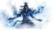 Fierce digital artwork of lord Shiva vanquishing evil forces on a white background