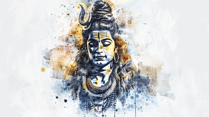 Wall Mural - Beautiful digital artwork of lord Shiva wearing a golden crown on a white background, perfect for your home decor