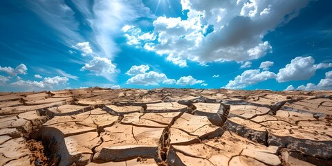 Wall Mural - Desolate desert scenery with parched earth and blue sky symbolizing water scarcity crisis. Concept Water Scarcity Crisis, Desert Scenery, Parched Earth, Blue Sky, Symbolism