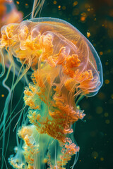 Leinwandbilder - Visualization of a jellyfish with tentacles that turn into strands of seaweed swaying in ocean currents,