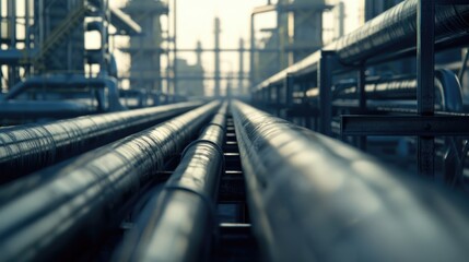 Canvas Print - Long line of pipes in a factory, suitable for industrial concepts
