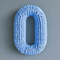 A knitted number 0 in blue color on the gray background.