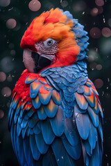 Poster - Bird with feathers that change color based on mood, ranging from deep blues to bright reds,