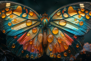 Fototapete - Flying species with wings like stained glass, each section a different vibrant color,
