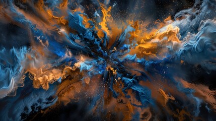 Wall Mural - A captivating and vibrant illustration of abstract blue and orange color powder