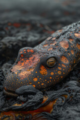 Poster - Amphibious creature with a skin that resembles molten lava, ideal for volcanic environments,