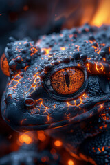 Poster - Amphibious creature with a skin that resembles molten lava, ideal for volcanic environments,