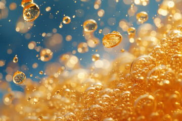 Aufkleber - Abstract patterns formed by yeast cells during fermentation, visualized as clusters of golden bubbles,