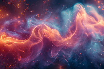 Poster - Visualization of a dragon's breath as a dynamic flow of abstract, colorful smoke and sparks.
