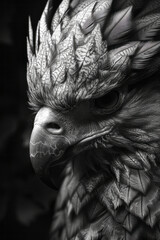 Poster - Artistic portrayal of a gryphon, its eagle and lion features expressed through sharp, geometric patterns,
